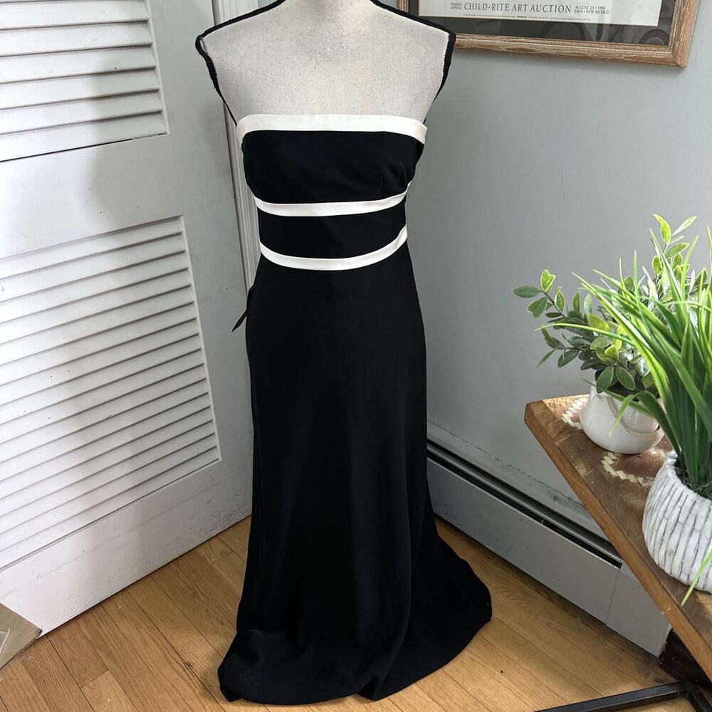Ann Taylor Dress 2P Black White Strapless Gown Minimalist Formal Gala Wedding